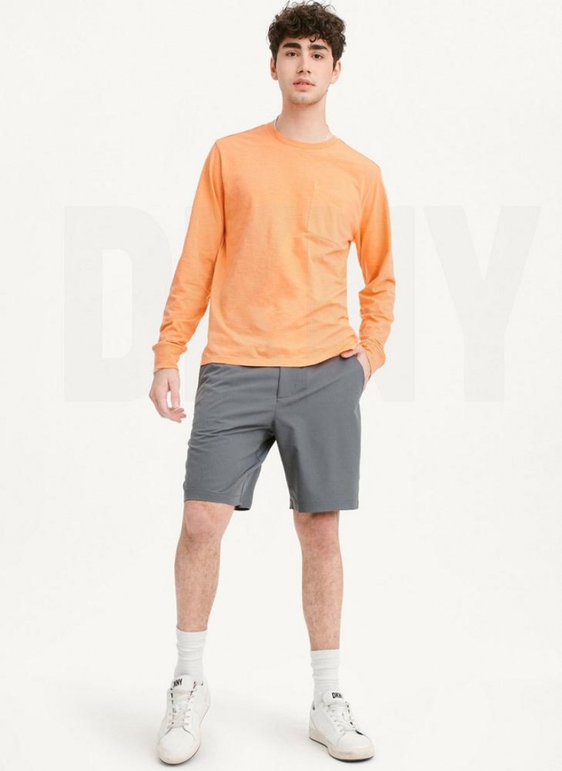 Orange DKNY Long Sleeve Crew Pocket Slub Jersey Men's T Shirts | USA-D1137