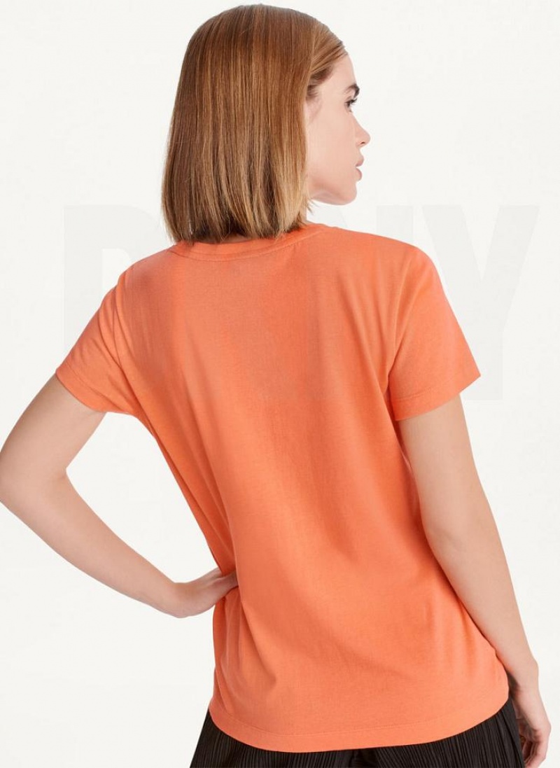 Orange DKNY Short Sleeve Embossed Logo Women's T Shirts | USA-D0215