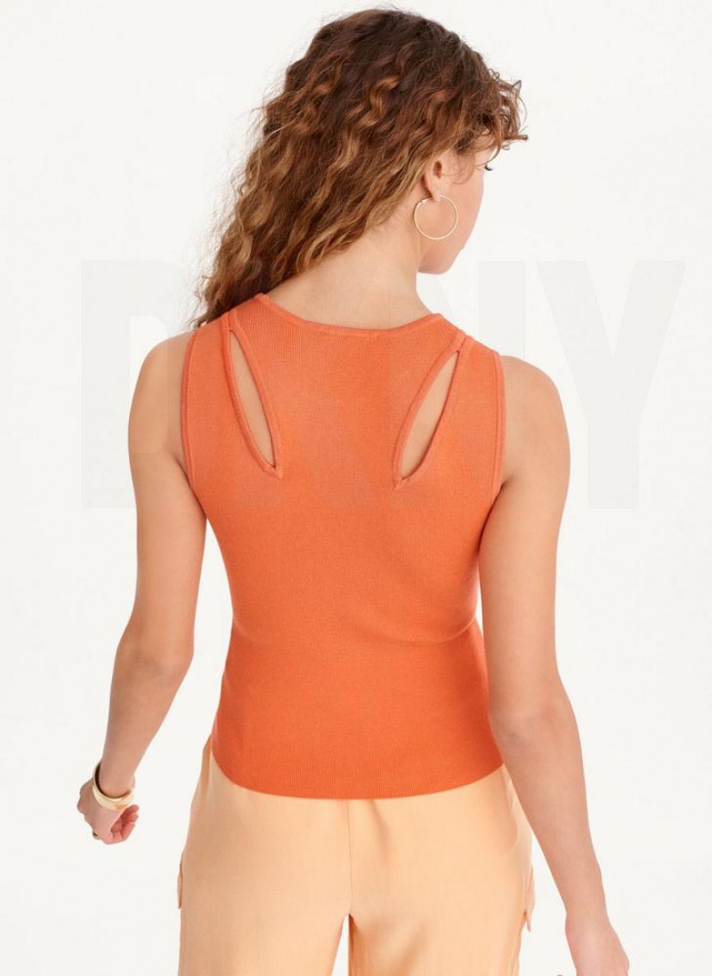 Orange DKNY Shoulder Cut Out Sweater Women's Tank Tops | USA-D0350