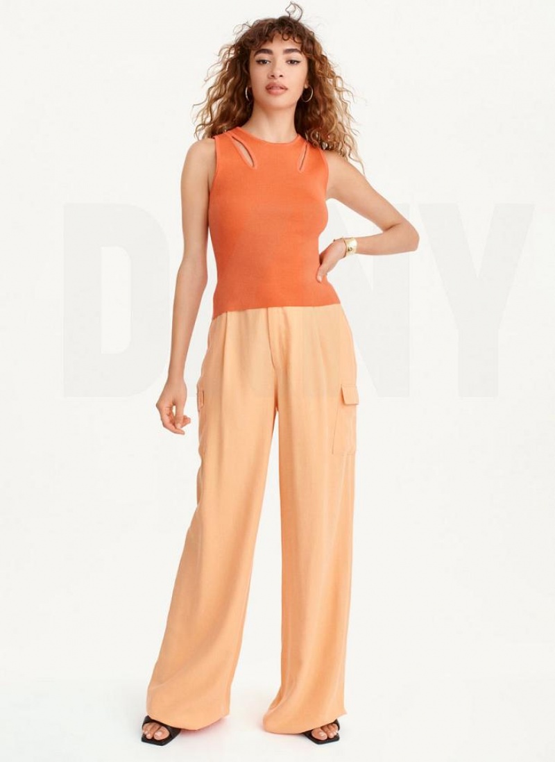 Orange DKNY Shoulder Cut Out Sweater Women's Tank Tops | USA-D0350
