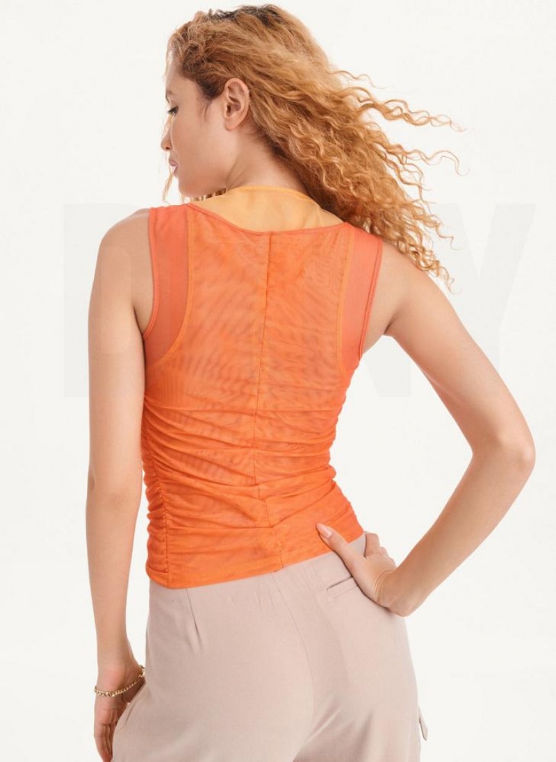 Orange DKNY Sleeveless Double Mesh Layer Women's Tank Tops | USA-D1672