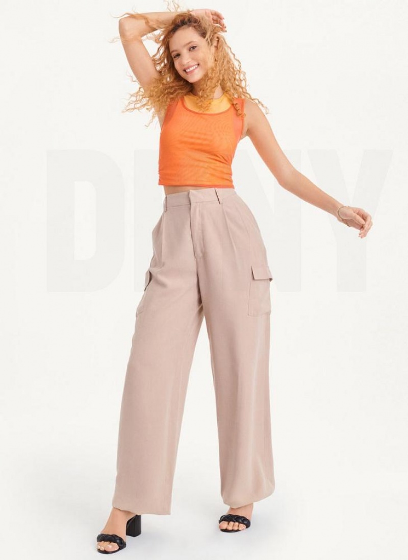 Orange DKNY Sleeveless Double Mesh Layer Women's Tank Tops | USA-D1672