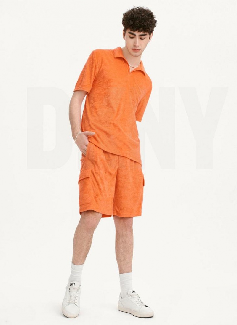 Orange DKNY Toweling Cargo Men's Shorts | USA-D0169