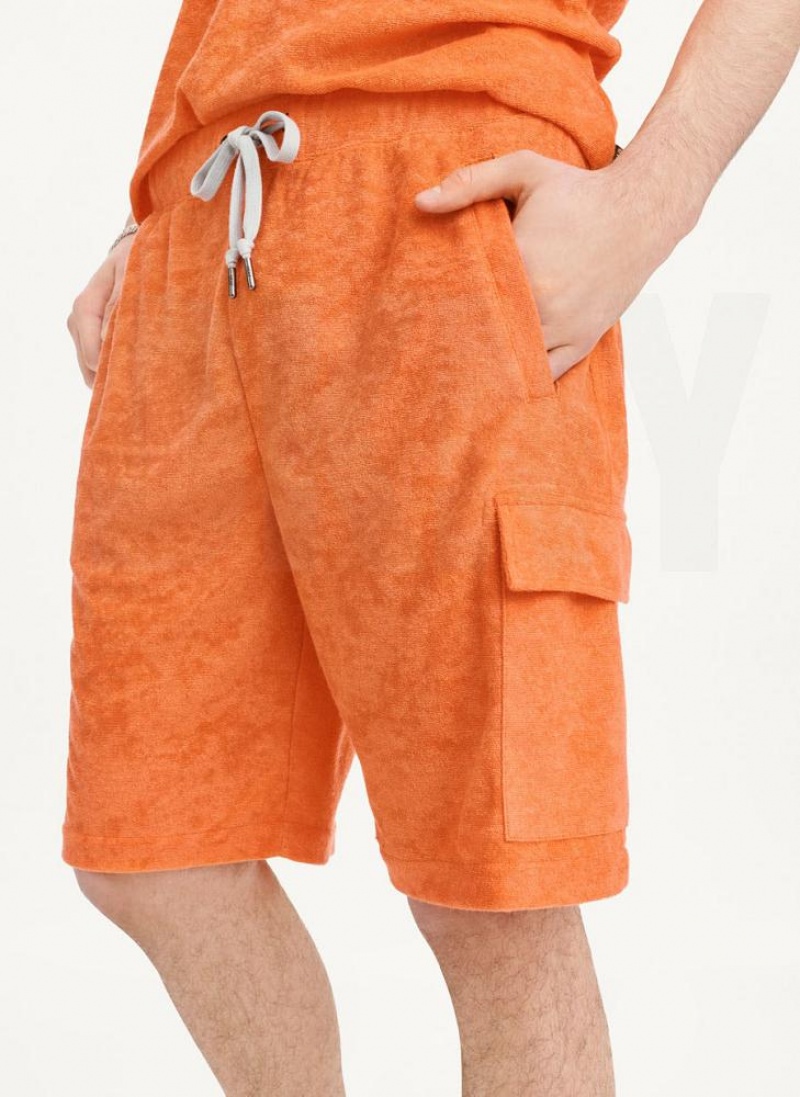 Orange DKNY Toweling Cargo Men\'s Shorts | USA-D0169
