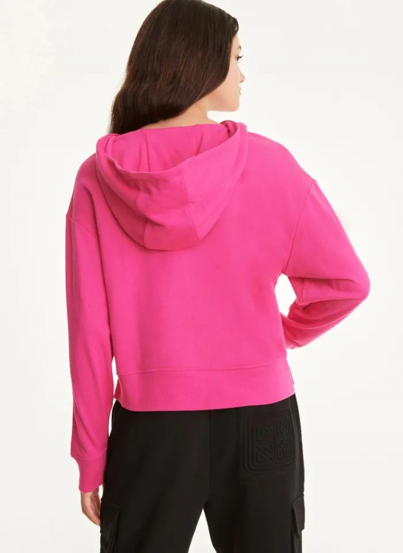 Pink DKNY Cotton French Terrywith Bag Kangaroo Pocket Women's Hoodies | USA-D1180
