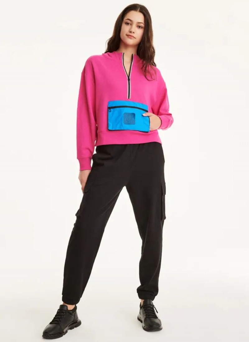 Pink DKNY Cotton French Terrywith Bag Kangaroo Pocket Women's Hoodies | USA-D1180