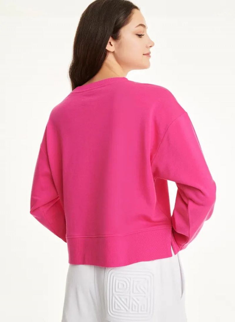 Pink DKNY Cotton Jersey Crew With Logo Embossing Women's Sweatshirts | USA-D1817