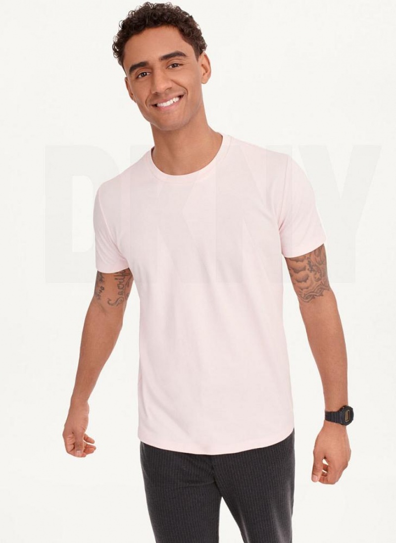 Pink DKNY Cotton Poly Pique Men\'s T Shirts | USA-D0862