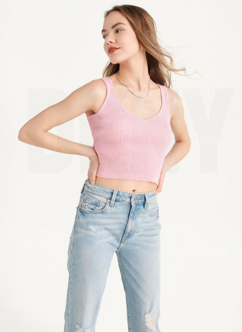 Pink DKNY Cropped Women's Tank Tops | USA-D1916