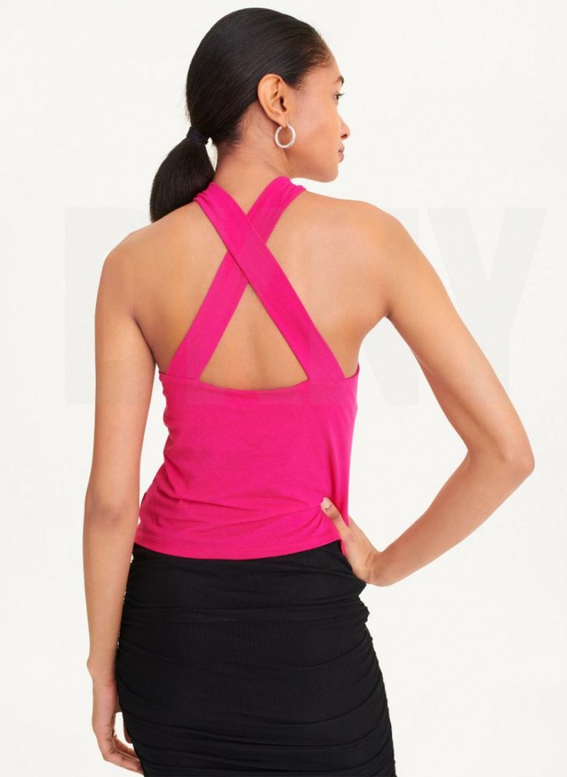 Pink DKNY Crossover Women's Tank Tops | USA-D1302