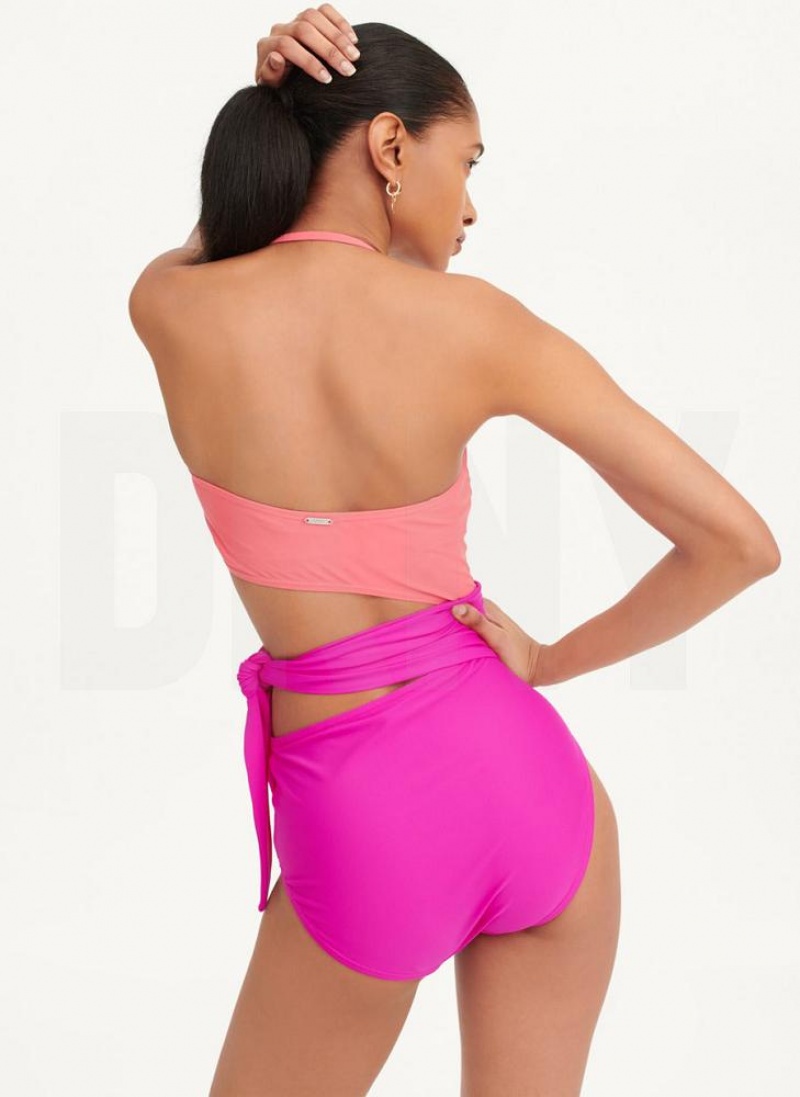 Pink DKNY Cut-Out Bandeau Women's Swimsuits | USA-D1030