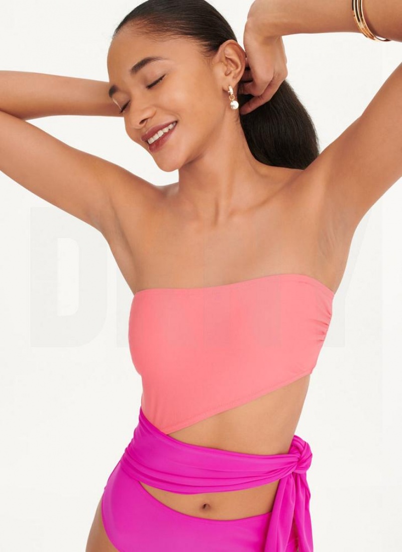 Pink DKNY Cut-Out Bandeau Women's Swimsuits | USA-D1030