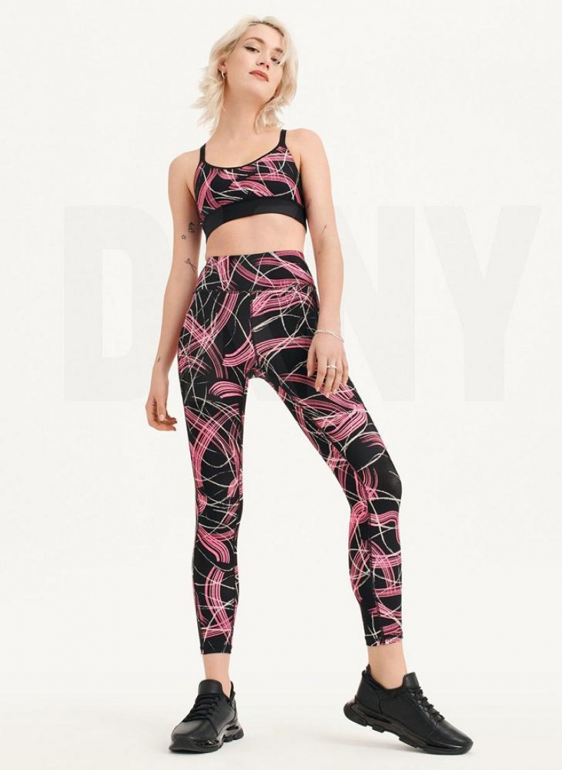 Pink DKNY Electric Shock Print High Waist Women's Leggings | USA-D0885