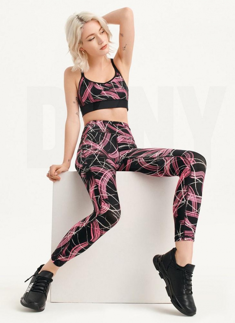 Pink DKNY Electric Shock Print High Waist Women's Leggings | USA-D0885