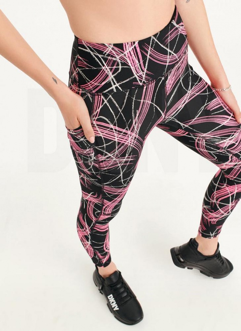 Pink DKNY Electric Shock Print High Waist Women's Leggings | USA-D0885