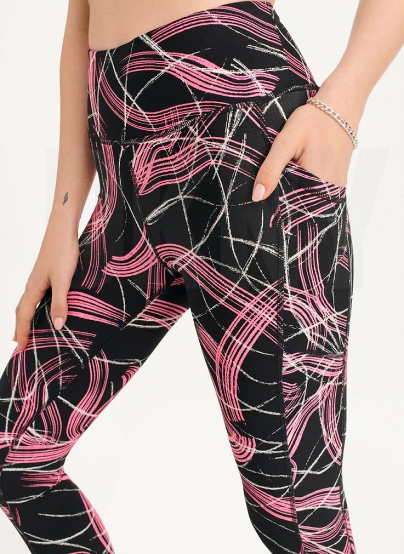 Pink DKNY Electric Shock Print High Waist Women's Leggings | USA-D0885