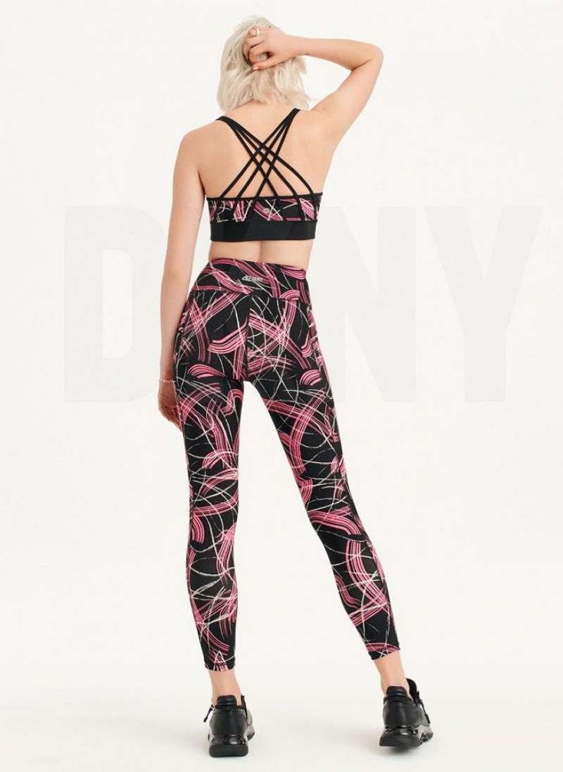 Pink DKNY Electric Shock Print High Waist Women's Leggings | USA-D0885