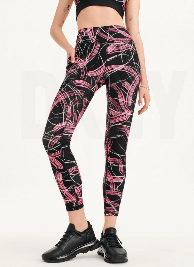 Pink DKNY Electric Shock Print High Waist Women\'s Leggings | USA-D0885