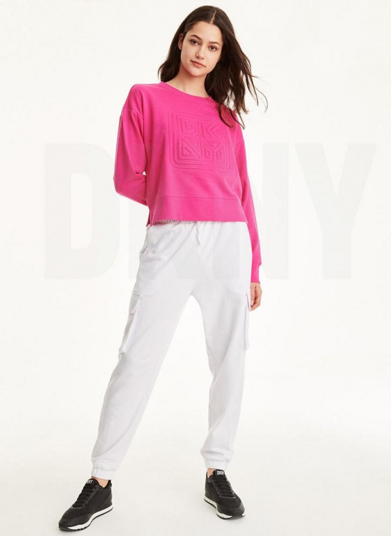 Pink DKNY Embossed Logo Crewneck Women's Sweatshirts | USA-D0112