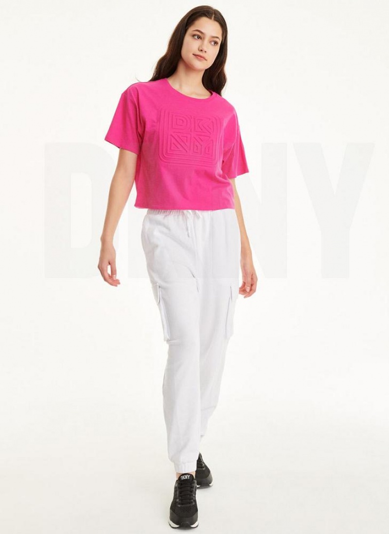 Pink DKNY Embossed Logo Jersey Women's T Shirts | USA-D1235