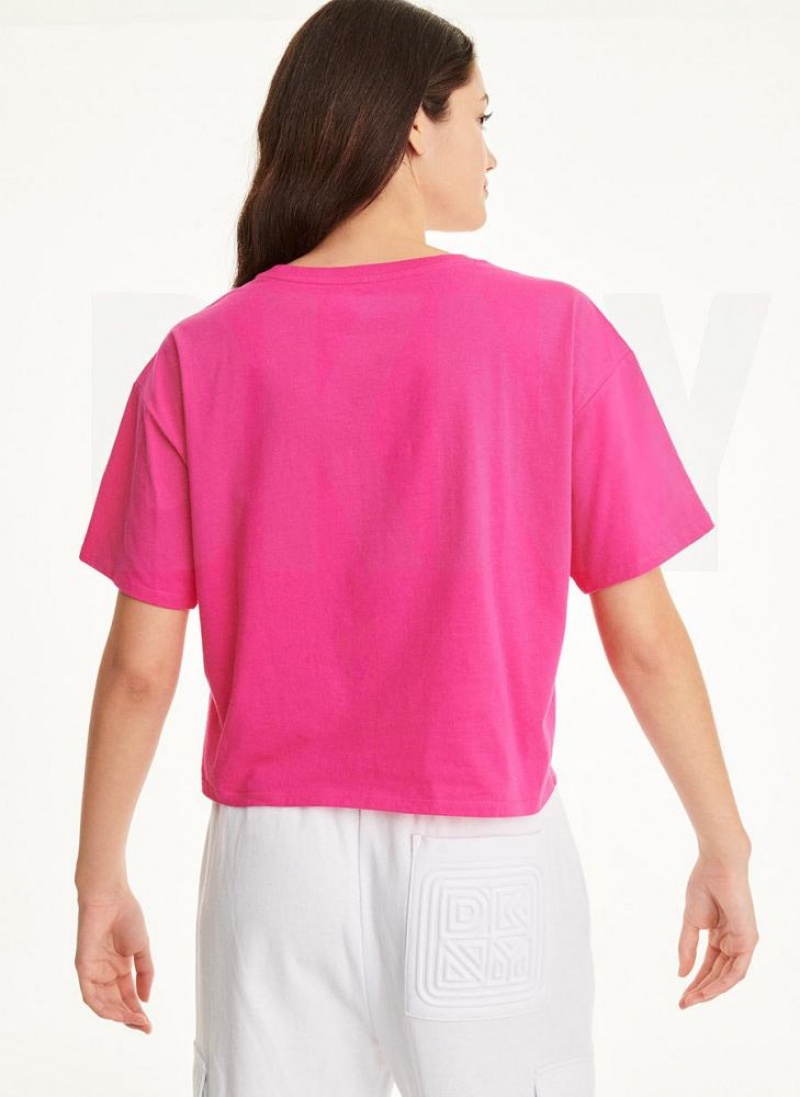 Pink DKNY Embossed Logo Jersey Women's T Shirts | USA-D1235