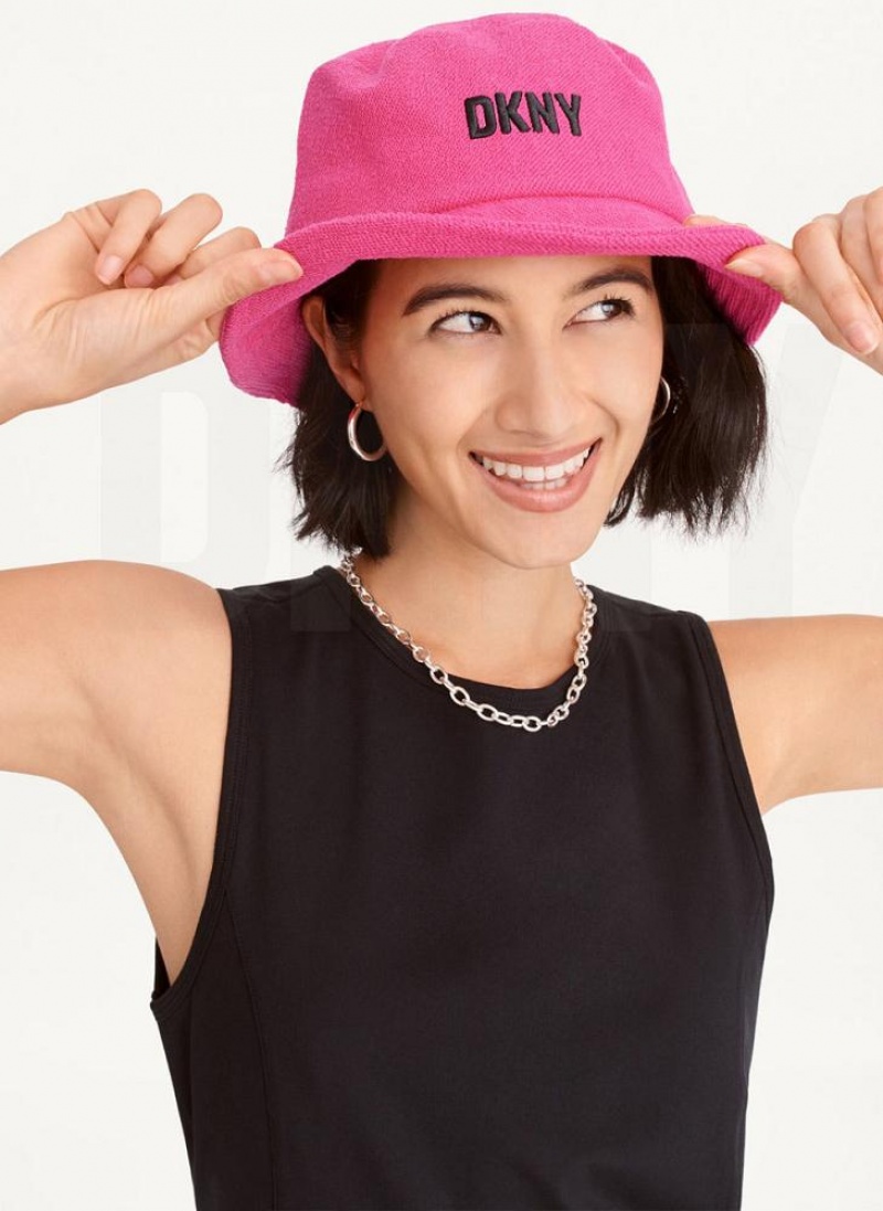 Pink DKNY French Terry Bucket Women's Hats | USA-D1348