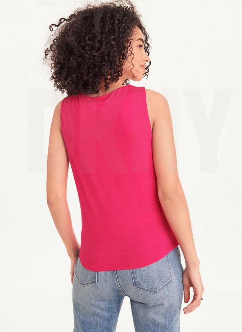 Pink DKNY Gathered Knit Women's Tank Tops | USA-D1780
