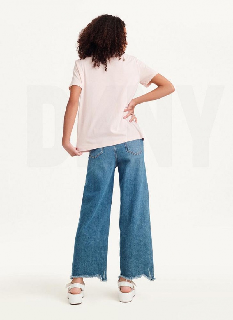 Pink DKNY Glitter Logo Women's T Shirts | USA-D1301
