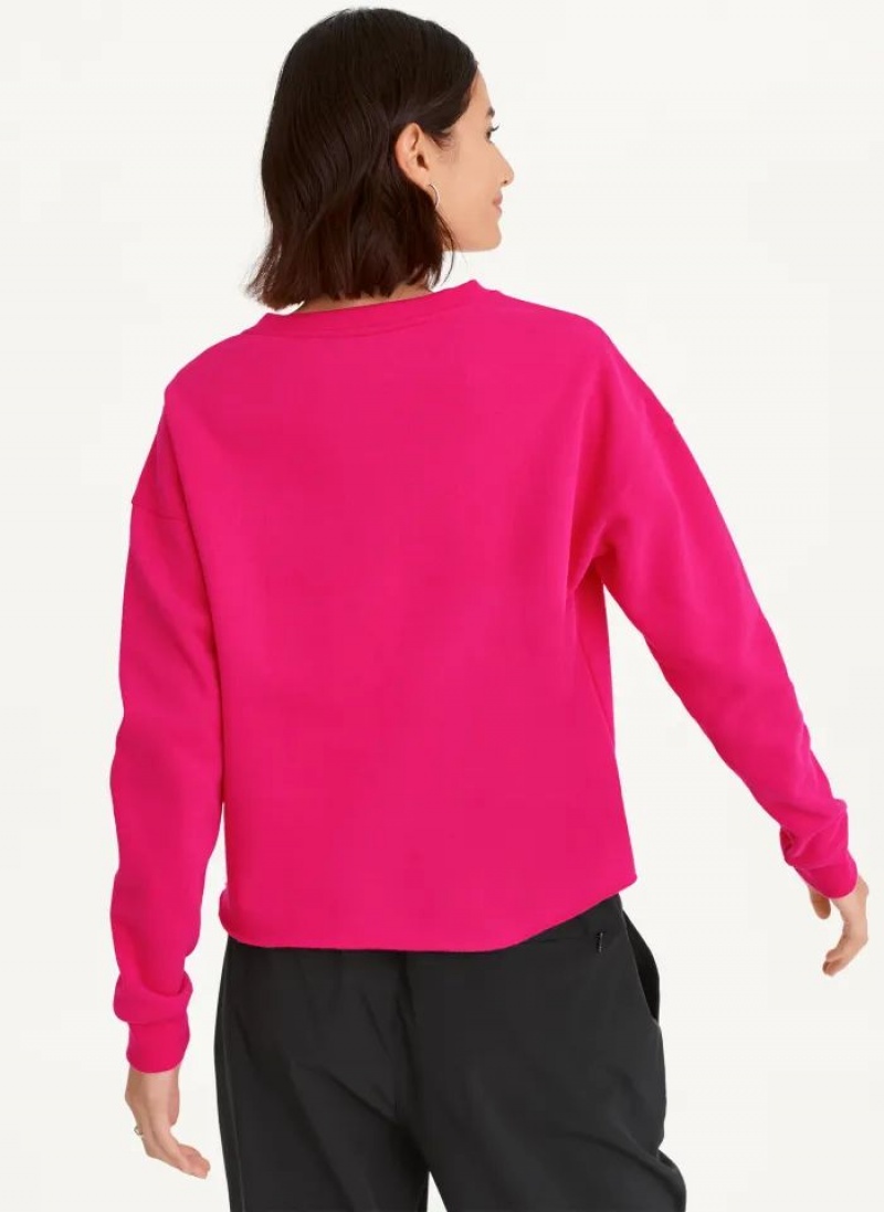 Pink DKNY Glitter Script Logo Cropped Raw Edge Women's Sweatshirts | USA-D0572