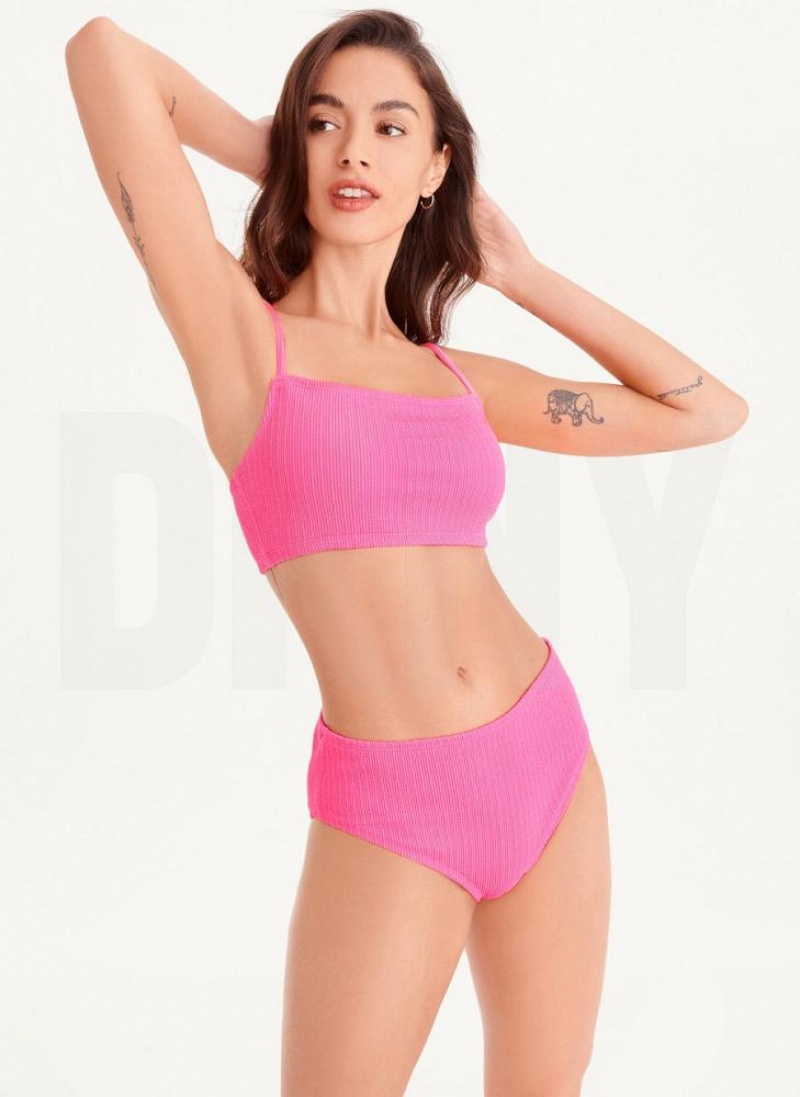 Pink DKNY High Waisted Women's Bikini Bottom | USA-D1276