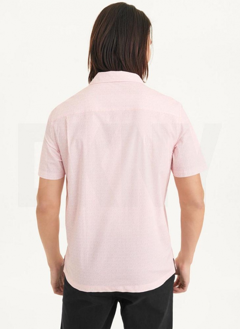 Pink DKNY Interlocking Allover Logo Men's Shirts | USA-D1859