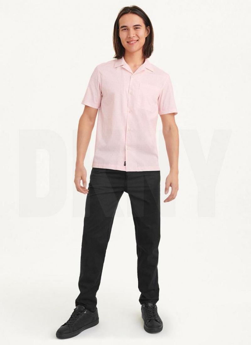 Pink DKNY Interlocking Allover Logo Men's Shirts | USA-D1859
