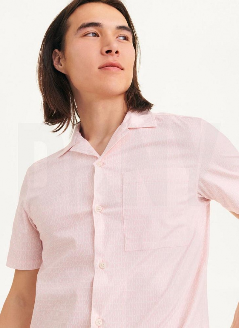 Pink DKNY Interlocking Allover Logo Men's Shirts | USA-D1859