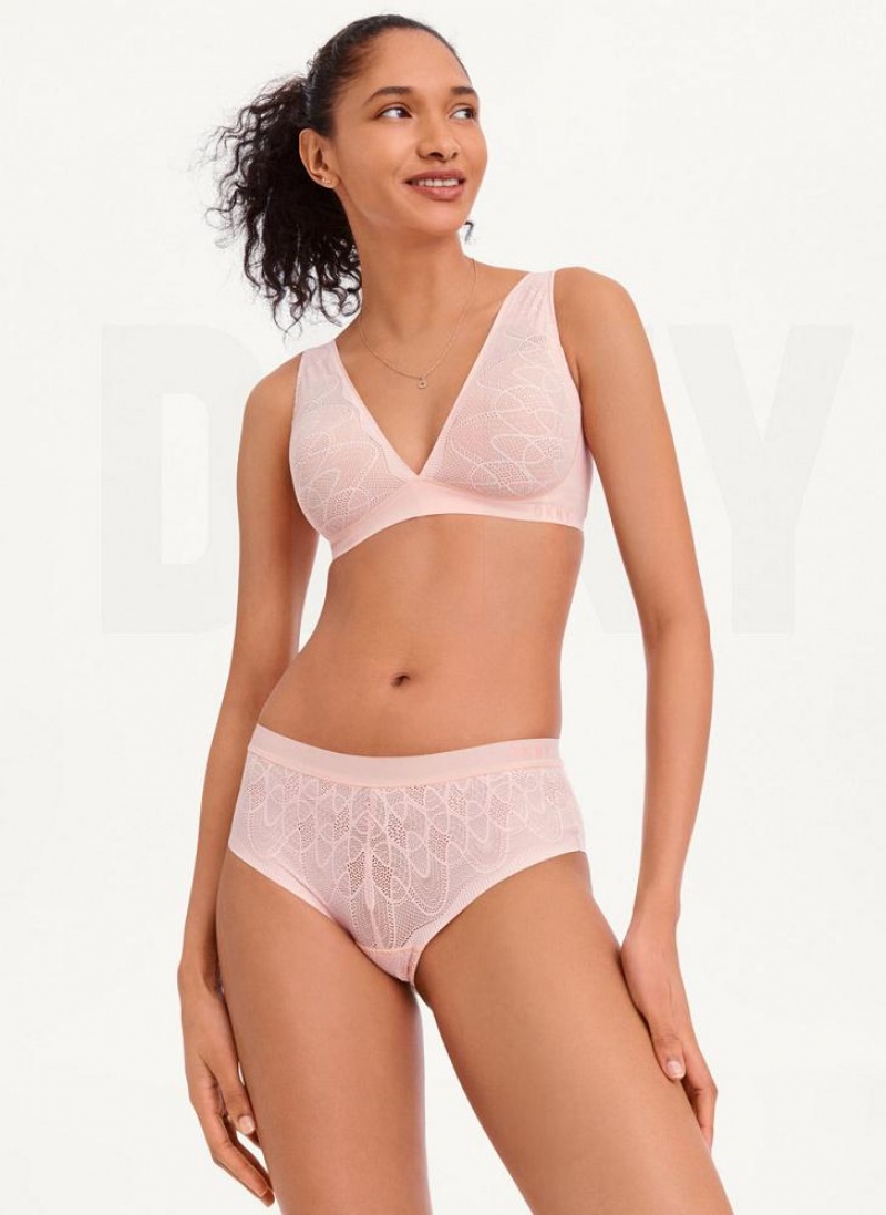 Pink DKNY Lace Comfort Hipster Women's Panties | USA-D0453