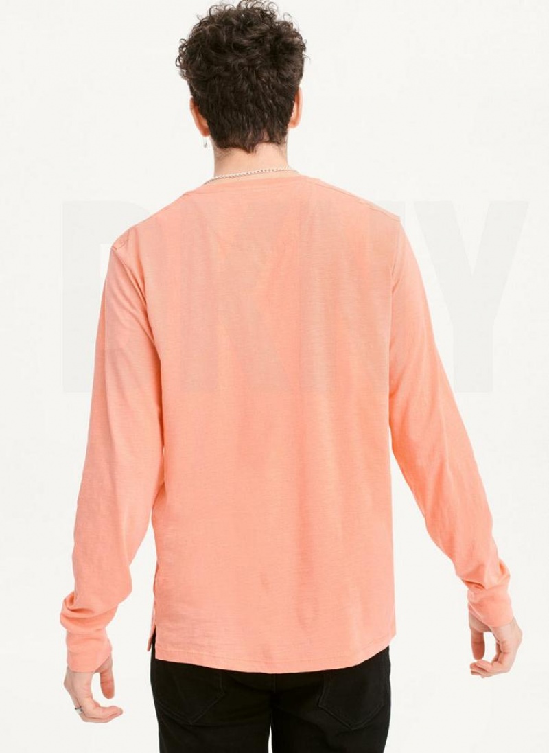 Pink DKNY Long Sleeve Crew Pocket Slub Jersey Men's T Shirts | USA-D1361