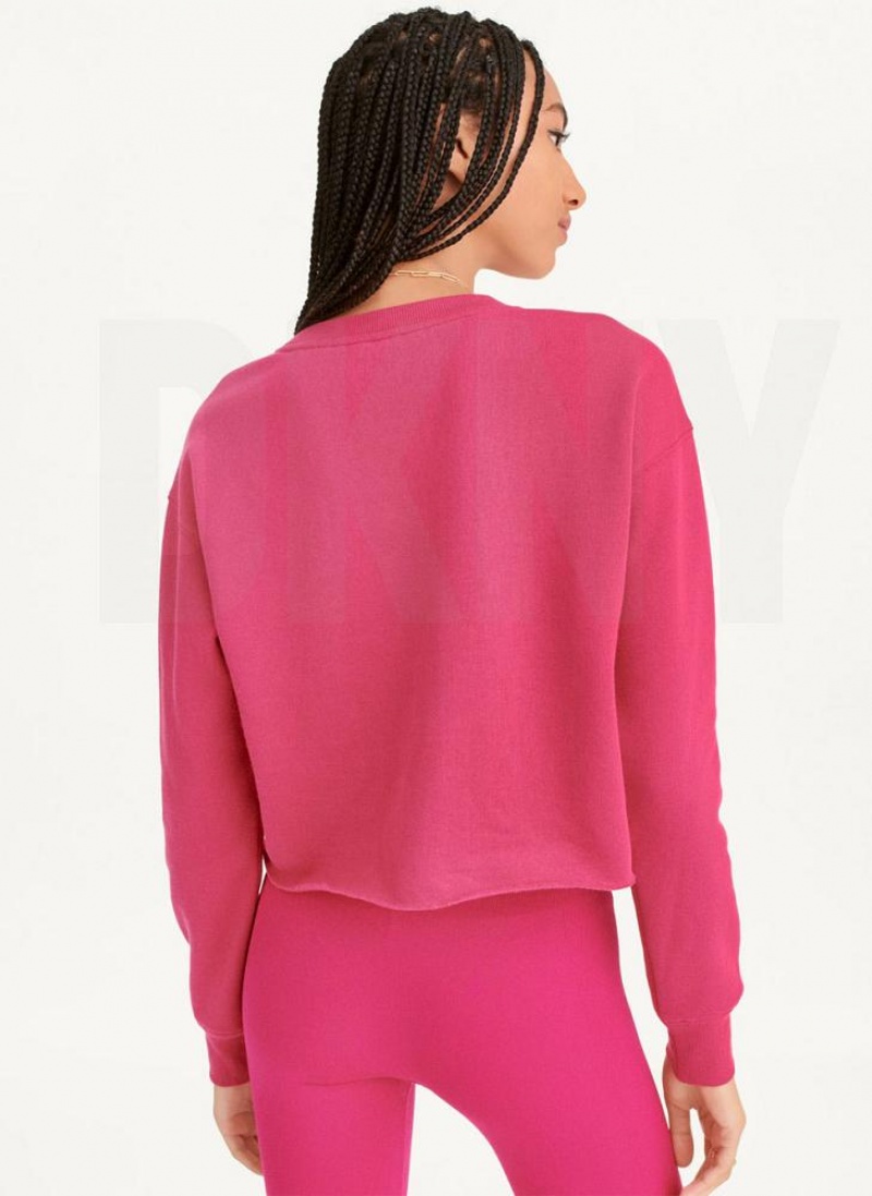 Pink DKNY Metallic Logo Cropped Pullover Women's Sweatshirts | USA-D0698