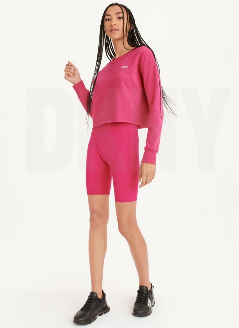Pink DKNY Metallic Logo Cropped Pullover Women's Sweatshirts | USA-D0698