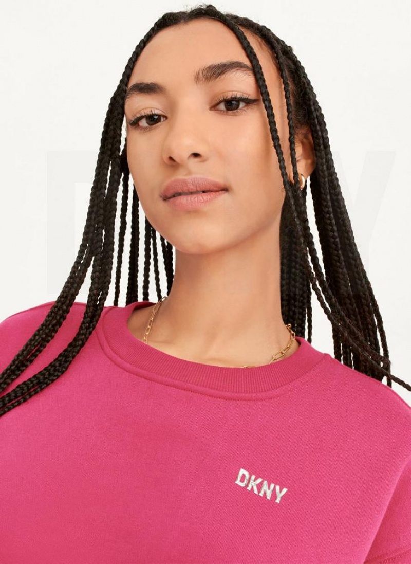 Pink DKNY Metallic Logo Cropped Pullover Women's Sweatshirts | USA-D0698
