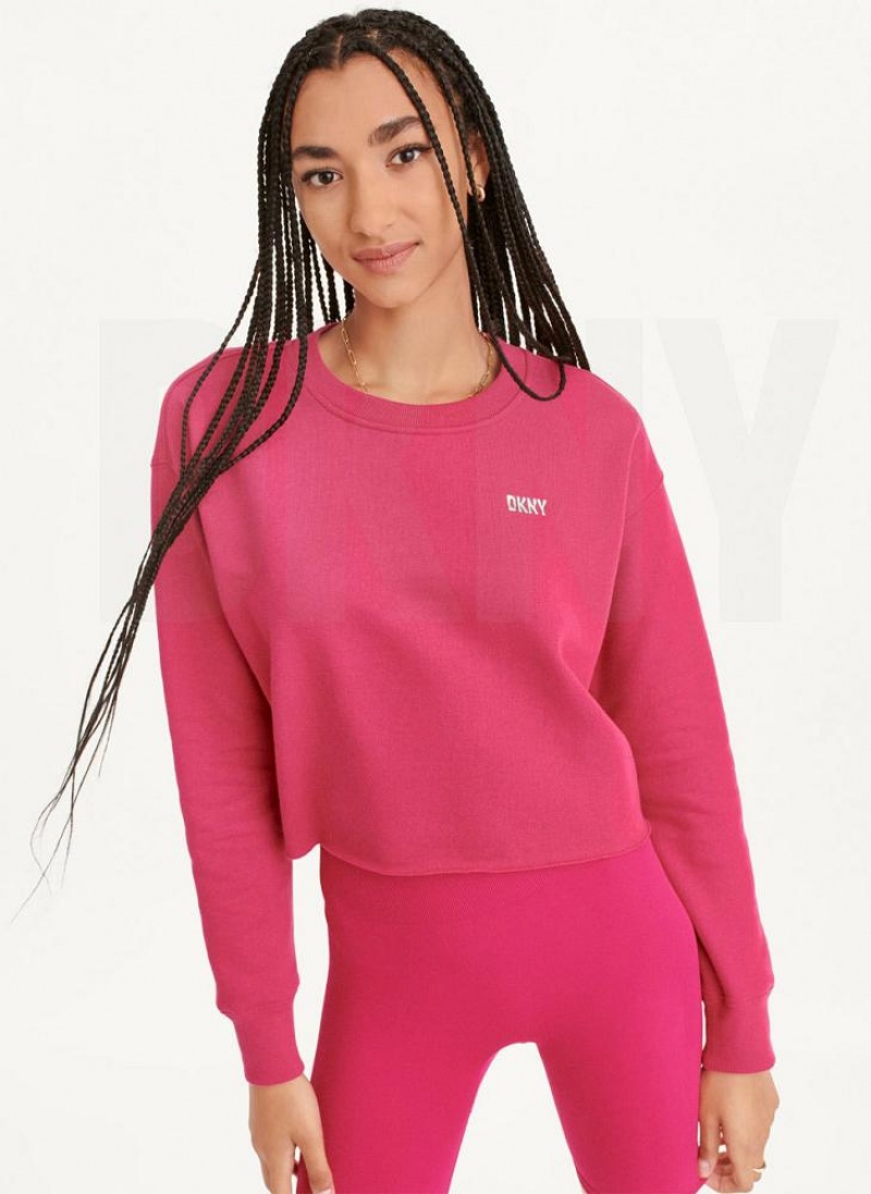 Pink DKNY Metallic Logo Cropped Pullover Women\'s Sweatshirts | USA-D0698