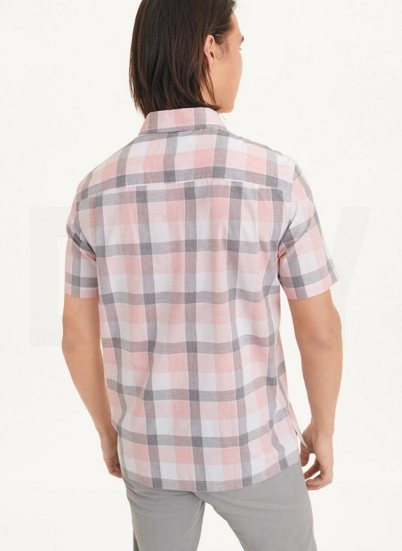 Pink DKNY Plaid Men's Shirts | USA-D0462