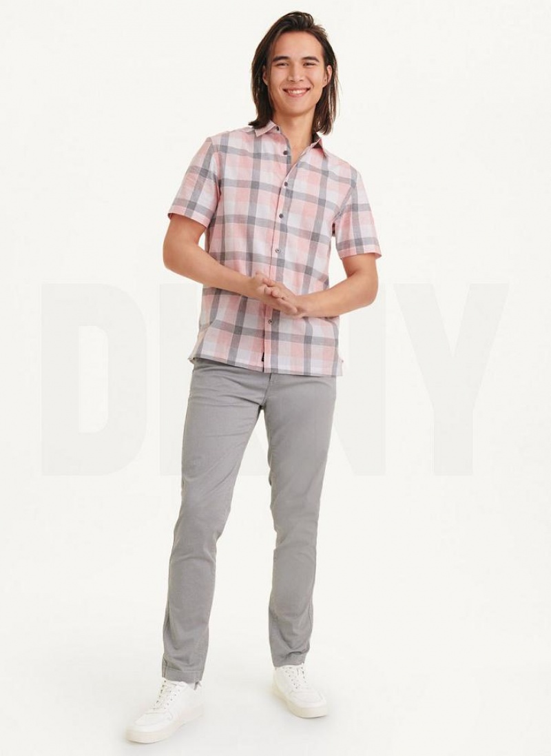 Pink DKNY Plaid Men's Shirts | USA-D0462