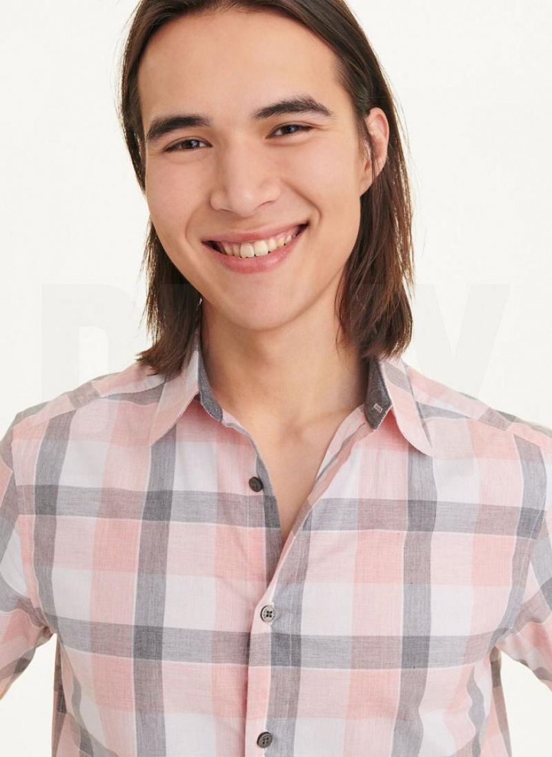 Pink DKNY Plaid Men's Shirts | USA-D0462