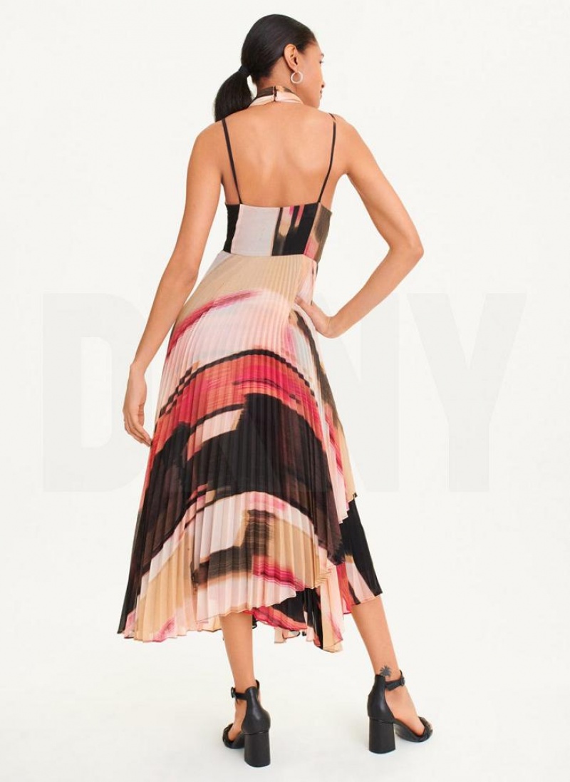 Pink DKNY Pleated Halter Women's Dresses | USA-D0188