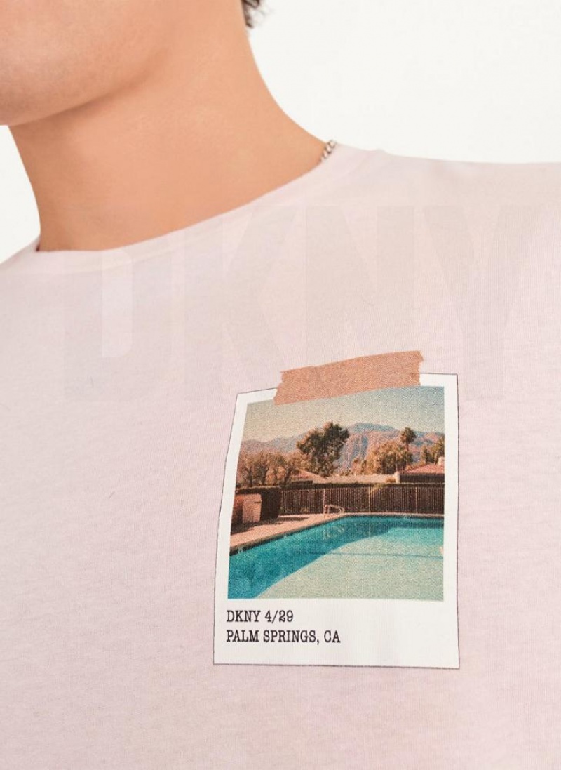 Pink DKNY Polaroid Pic Men's T Shirts | USA-D1108