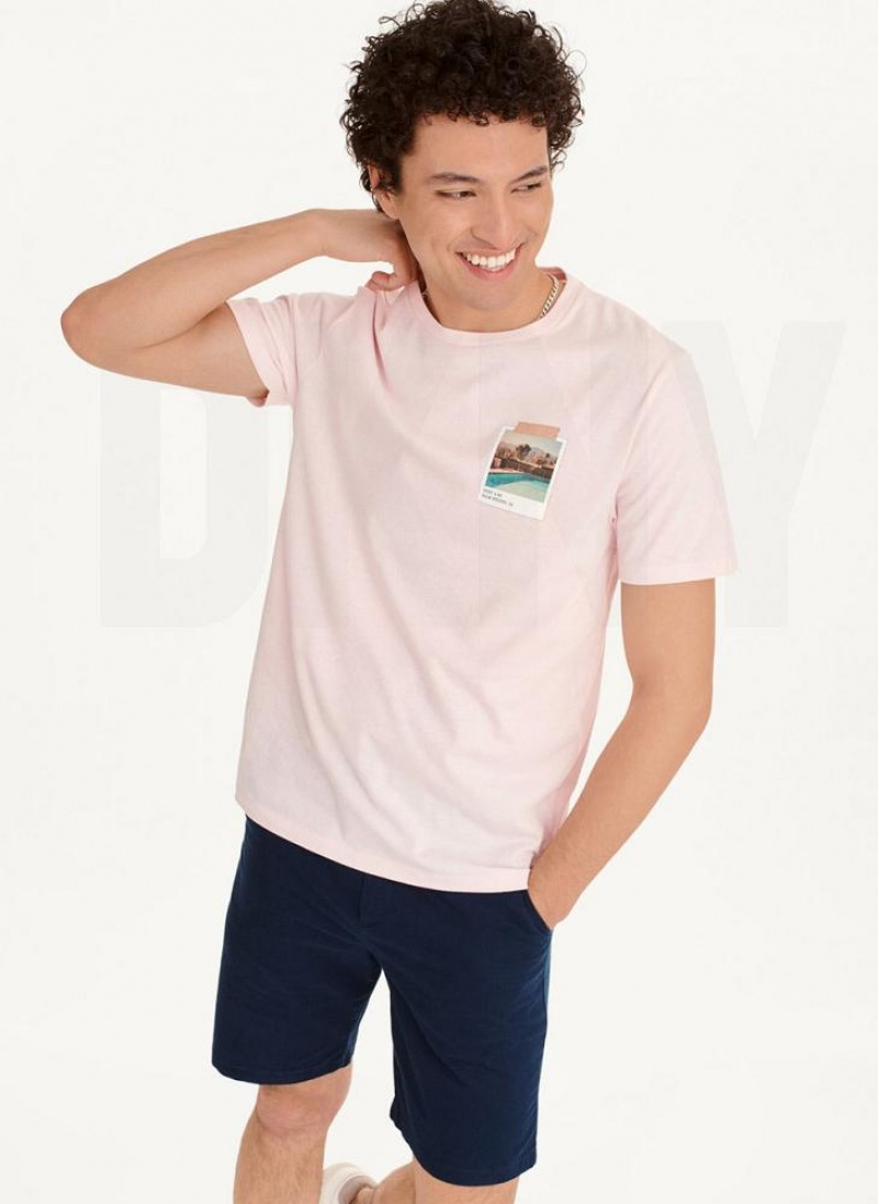 Pink DKNY Polaroid Pic Men's T Shirts | USA-D1108