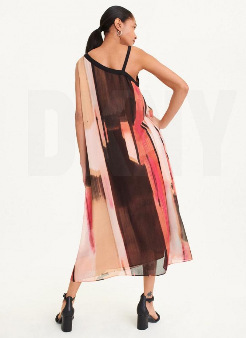Pink DKNY Printed Chiffon Women's Dresses | USA-D1709