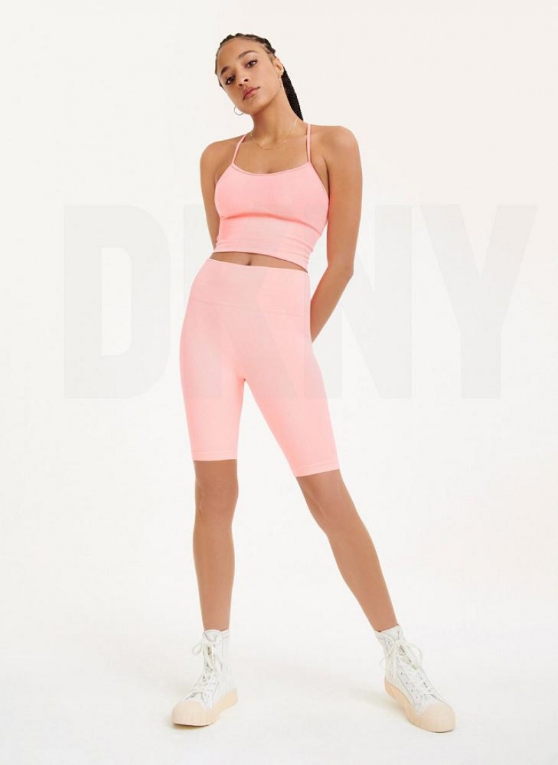 Pink DKNY Rib Knit Biker Women's Shorts | USA-D1889