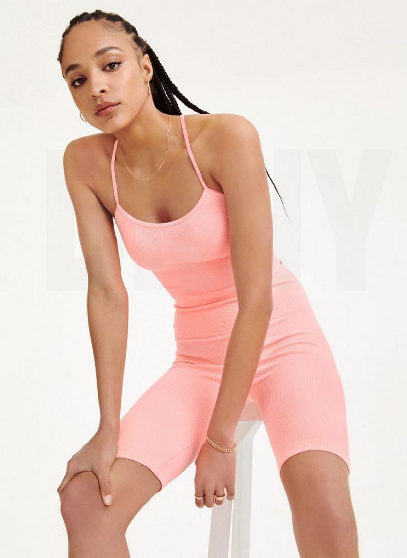Pink DKNY Rib Knit Biker Women's Shorts | USA-D1889