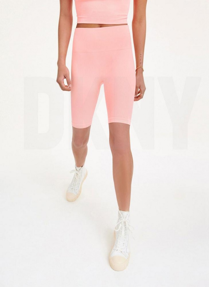 Pink DKNY Rib Knit Biker Women's Shorts | USA-D1889