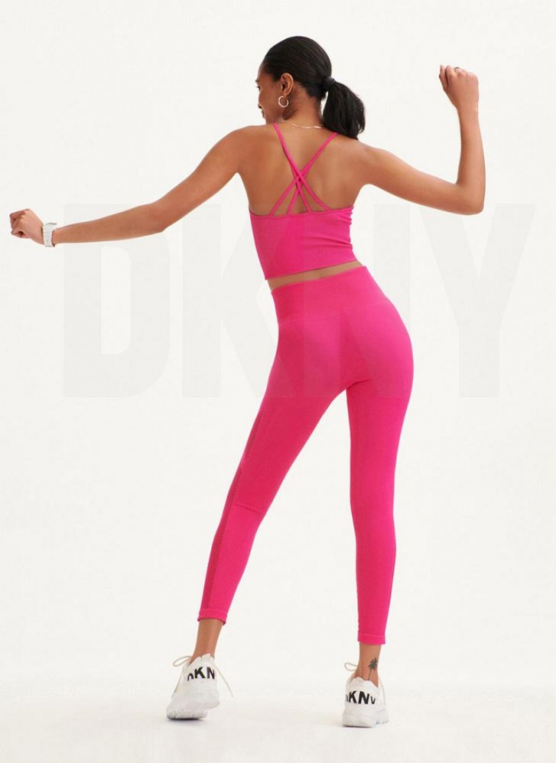 Pink DKNY Rib Knit High Waisted Seamless Women's Leggings | USA-D0392